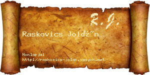 Raskovics Jolán névjegykártya